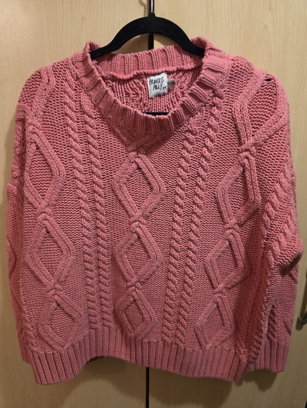 Princess Polly Coral Pink Cable Knit Crew Sweater